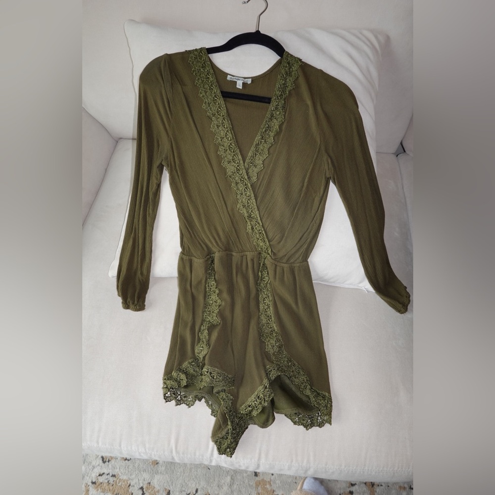 Olive Green Lace Romper